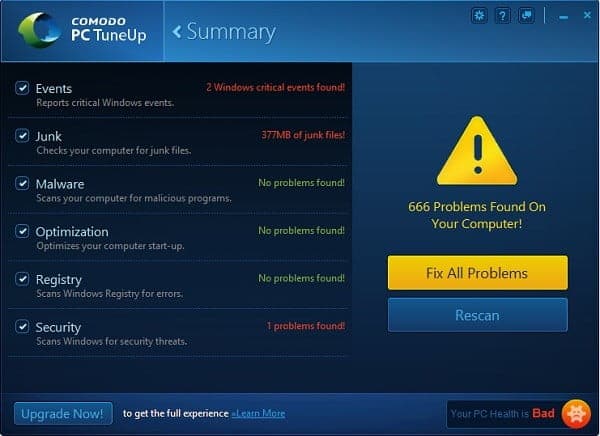 صورة لـ مجموعة من أفضل برامج صيانة وتنظيف الكمبيوتر من الملفات المؤقتة | comodo-pc-tuneup-DzTechs