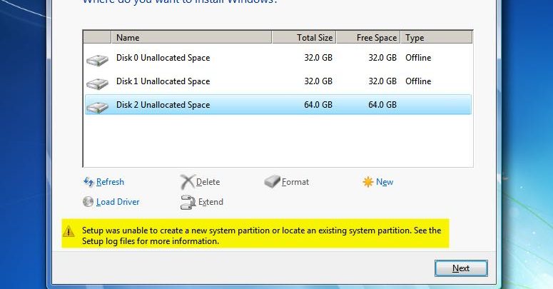 صورة لـ حل مشكلة عدم إمكانية تنصيب بارتشن النظام setup was unable to create a new system partition | 49910019b8