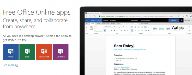 صورة لـ 6 طرق تُمكِّنك من استخدام حزمة Microsoft Office مجانًا | Free-Microsoft-Office-Office-Online-e1497258807433-DzTechs