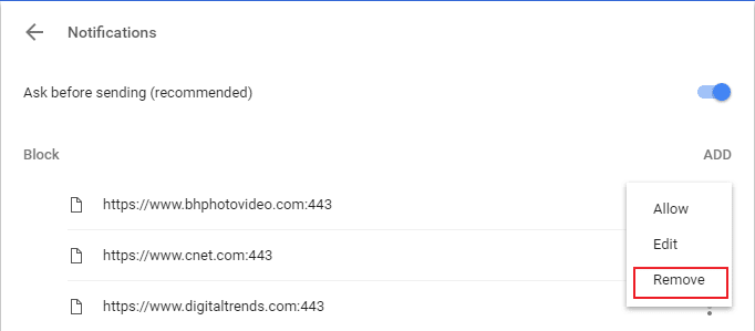 صورة لـ كيفية منع مواقع الويب من طلب إظهار الإشعارات على جميع المتصفحات | Google-chrome-settings-remove-DzTechs