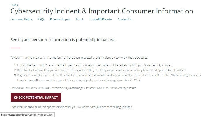 صورة لـ ماذا تفعل إذا كنت قد أصبت باختراق إيكيفاكس Equifax Hack | equifax-check-impact-DzTechs