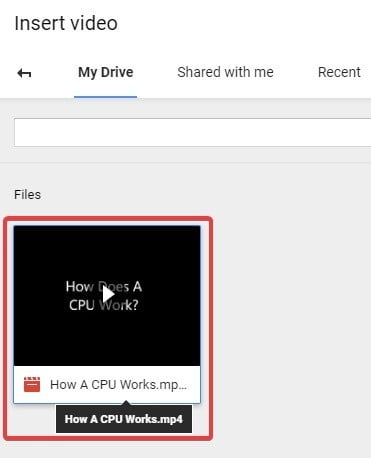 صورة لـ كيفية تضمين مقاطع الفيديو بطرق مختلفة في “العروض التقديمية من Google” | Slides-Video-Drive-Select-DzTechs