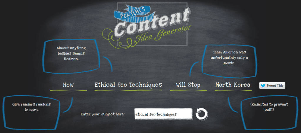 صورة لـ تقنيات تحسين محركات البحث SEO الأخلاقية للصفحة المميزة لتصدر محركات البحث | Content-Idea-Generator-Portent-1024x454-DzTechs