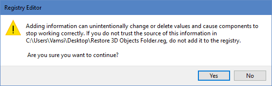 صورة لـ كيفية حذف مجلد Objects 3D من مستكشف الملفات في ويندوز 10 | delete-3d-objects-folder-win10-confirm-action-DzTechs