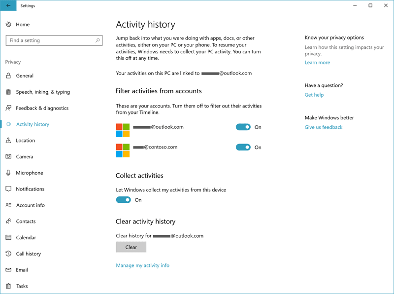 صورة لـ Microsoft قامت بعد تأخر باضافة ميزة Timeline في النسخة الجديدة للويندوز 10 | win10-timeline-disable-activity-collection-DzTechs