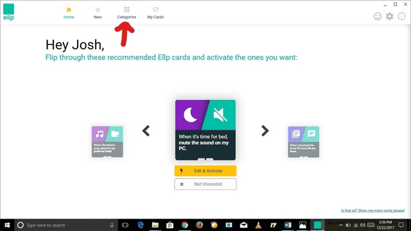صورة لـ جعل المهام اليومية في الويندوز تلقائية وتحسين الإنتاجية مع تطبيق Ellp | Windows-Desktop-with-Ellp-categories-selection-DzTechs