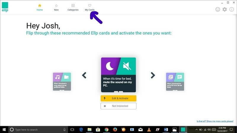 صورة لـ جعل المهام اليومية في الويندوز تلقائية وتحسين الإنتاجية مع تطبيق Ellp | Windows-Desktop-with-Ellp-my-cards-DzTechs