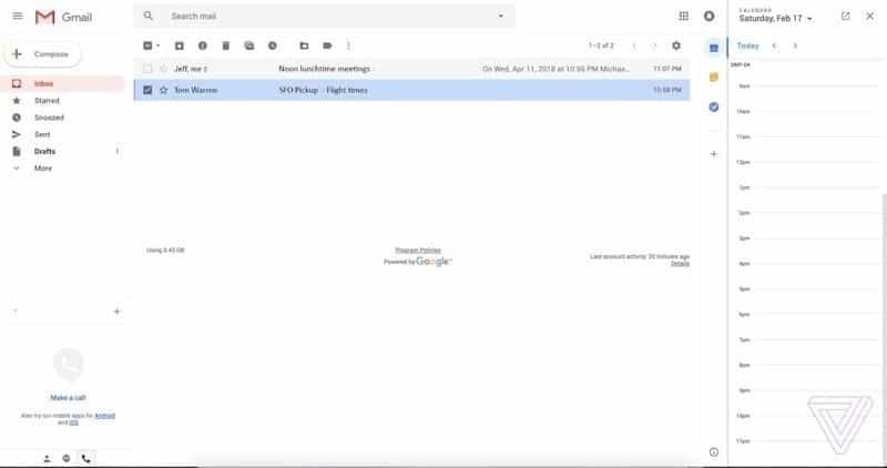 صورة لـ تصميم Gmail الجديد لتضمين عناصر مميزة من تطبيق Inbox | news-gmail-new-design-calendar-DzTechs