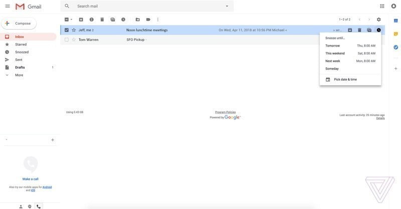 صورة لـ تصميم Gmail الجديد لتضمين عناصر مميزة من تطبيق Inbox | news-gmail-new-design-snoozed-DzTechs