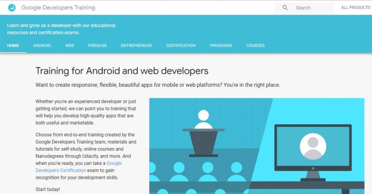 صورة لـ 25+ من مواقع الويب المهمة التي يجب على كل مستخدم Google أن يعرفها | Google-Developers-Training-768x400-DzTechs