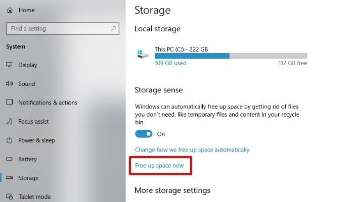 صورة لـ كيفية تحرير مساحة القرص على Windows 10 مع أداة Storage Sense | win10-freeupspacenow1-DzTechs