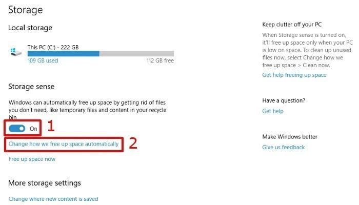صورة لـ كيفية تحرير مساحة القرص على Windows 10 مع أداة Storage Sense | win10-storagesense-setup-DzTechs