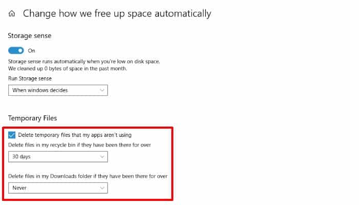 صورة لـ كيفية تحرير مساحة القرص على Windows 10 مع أداة Storage Sense | win10-storagesense-tempfiles-DzTechs