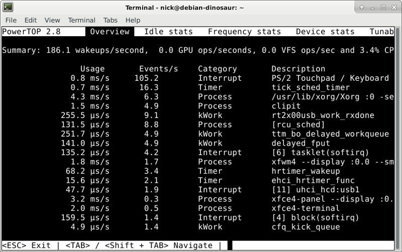 صورة لـ كيفية رصد ومراقبة استخدام بطارية الكمبيوتر المحمول في نظام Linux | battery-powertop-DzTechs