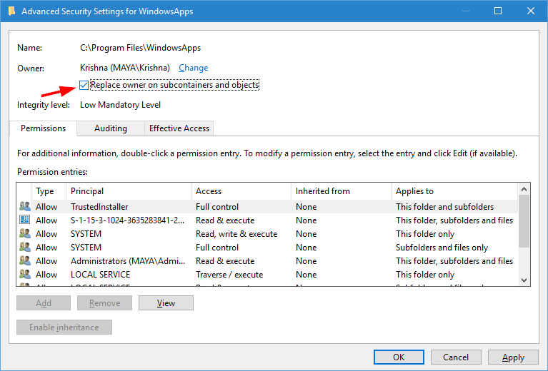 صورة لـ كيفية الحصول على إمكانية الوصول إلى مجلد WindowsApps في Windows 10 | windowsapps-folder-apply-permission-changes-DzTechs