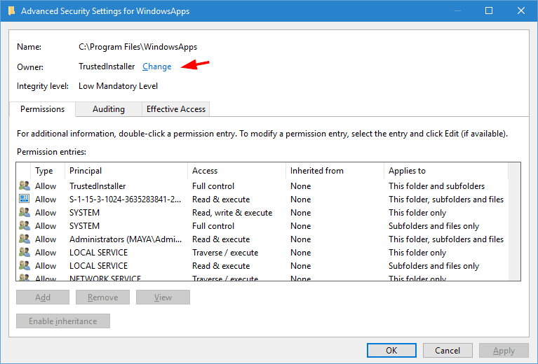 صورة لـ كيفية الحصول على إمكانية الوصول إلى مجلد WindowsApps في Windows 10 | windowsapps-folder-click-change-again-DzTechs