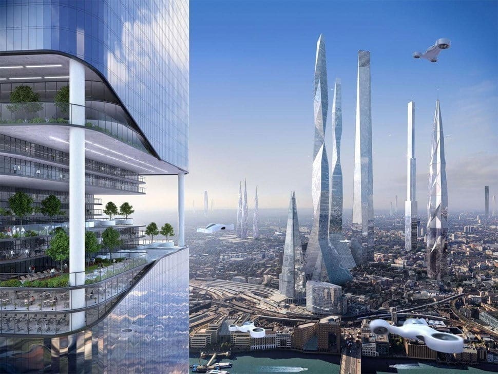 صورة لـ كيف سيكون شكل عالمنا بعد 50 عامًا من الآن ؟ 8 توقعات مستقبلية | 382-future-london-skyline-2100-DzTechs