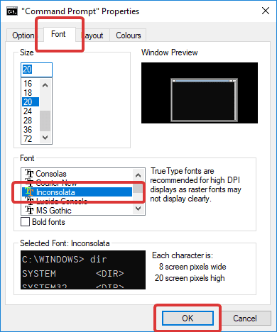 صورة لـ كيفية إضافة خطوط مخصصة إلى موجه الأوامر في Windows 10 | add-custom-fonts-cmd-select-new-font-DzTechs