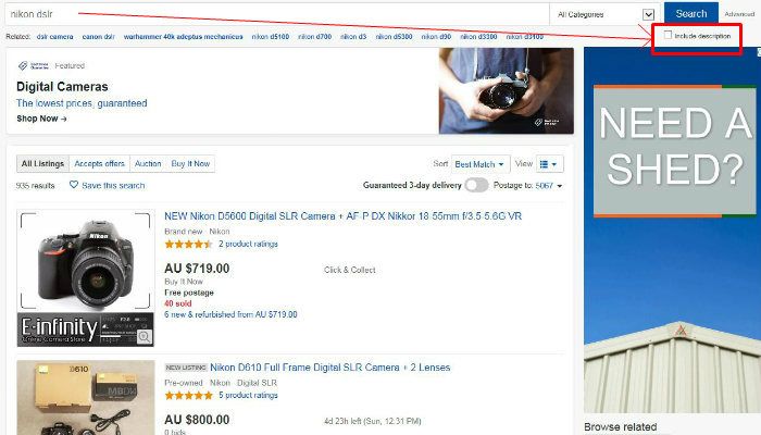 صورة لـ نصائح للبحث في موقع eBay للعثور على ما تبحث عنه بالضبط | ebay-include-description-DzTechs