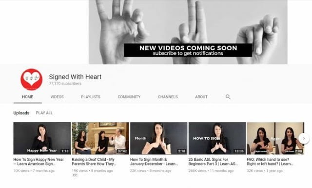 صورة لـ كيف تتعلم لغة الإشارة على الإنترنت بأسهل الطرق | signed-with-hearts-Youtube-sign-language-channel-696x419-DzTechs