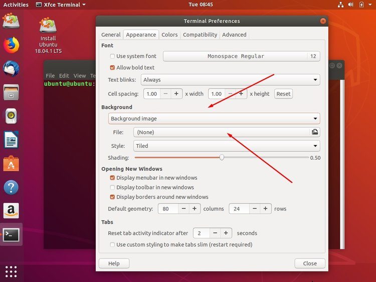 صورة لـ كيفية إضافة خلفيات إلى محطة Terminal في Linux | ubuntu-terminal-xfce4-DzTechs