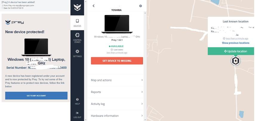 صورة لـ كيفية مسح بيانات الكمبيوتر المحمول الخاص بك عن بعد | Prey-1.8.1-Dashboard-Device-Location-on-Map-DzTechs