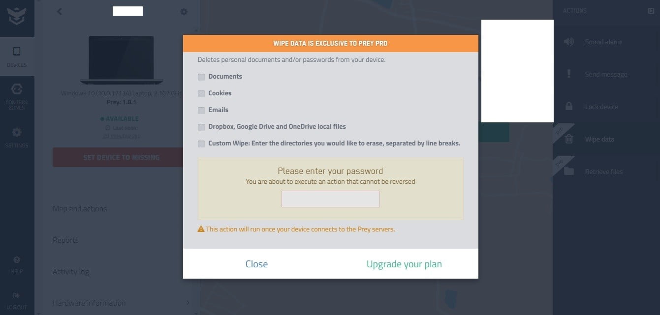 صورة لـ كيفية مسح بيانات الكمبيوتر المحمول الخاص بك عن بعد | Prey-1.8.1-Wipe-Data-DzTechs