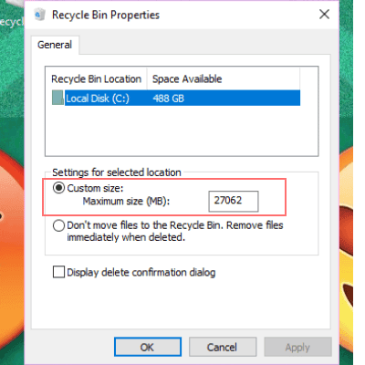 صورة لـ كيفية تحسين أداء سلة المحذوفات في نظام التشغيل Windows 10 | custom-size-DzTechs