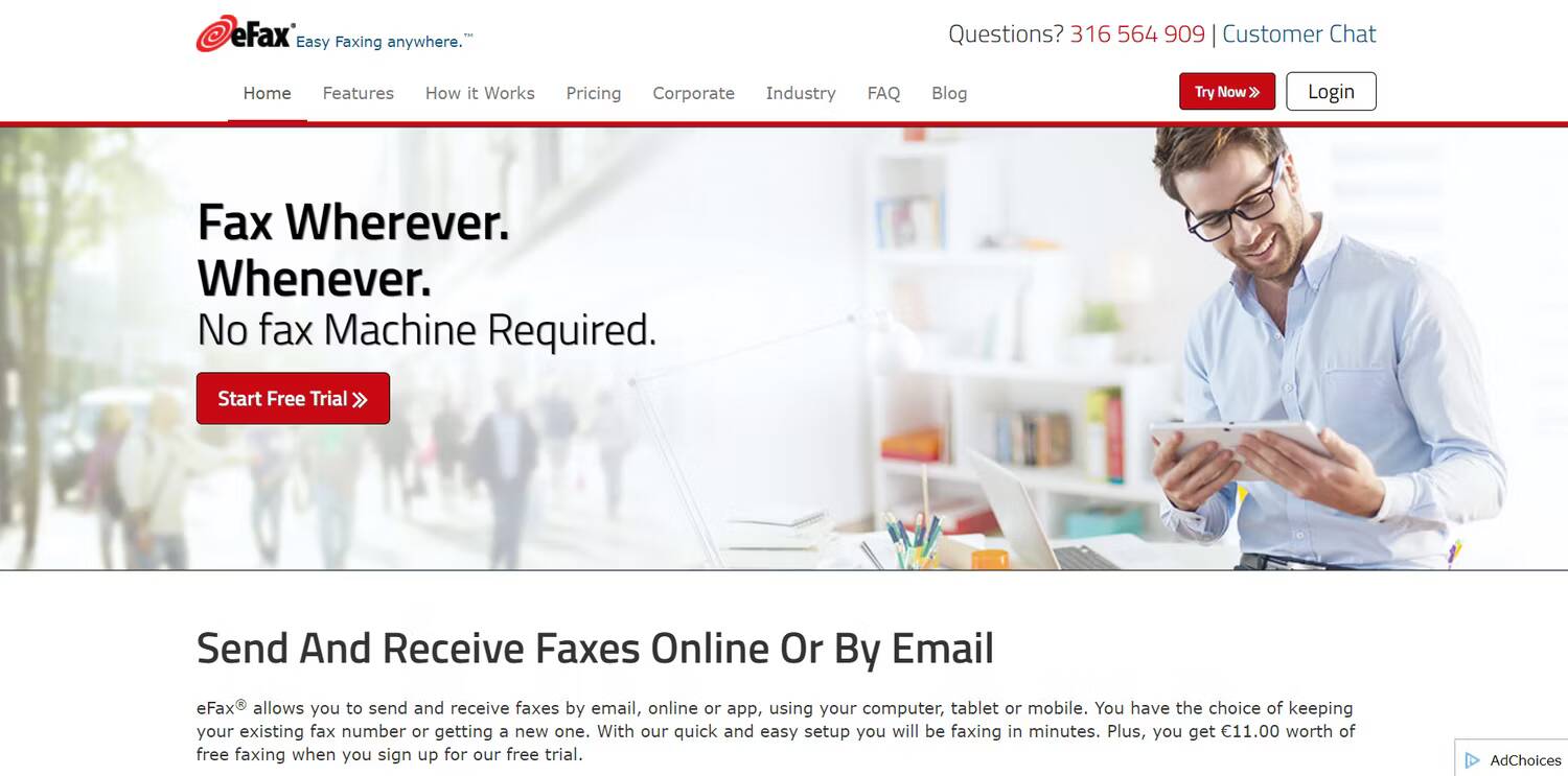 صورة لـ كيفية إرسال فاكس من الكمبيوتر الخاص بك مجانًا بكل سهولة وفعالية | efax-main-page