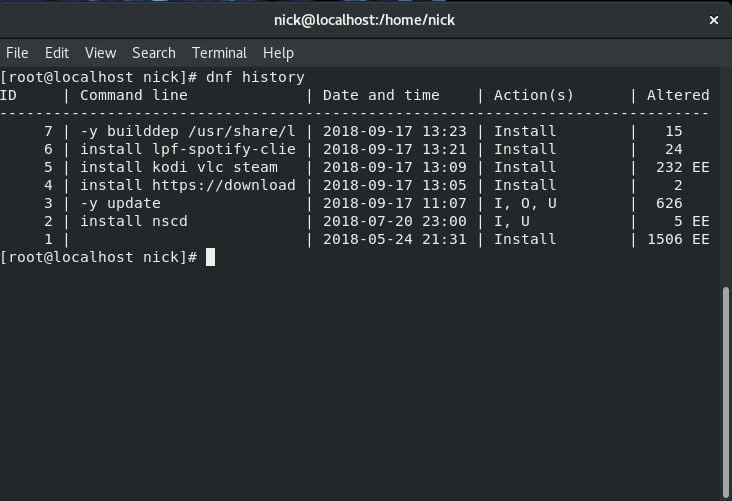 صورة لـ كيفية إعادة تثبيت نظام التشغيل Linux إلى إصدار سابق من الحزم | rollback-fed-history-DzTechs