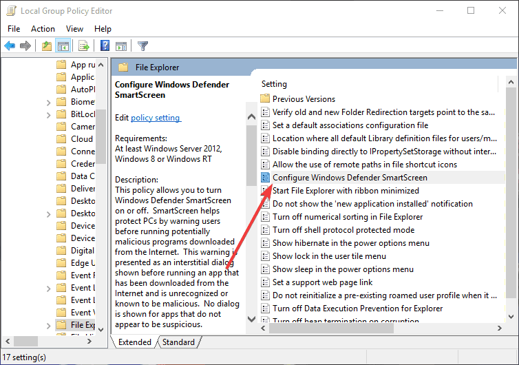صورة لـ كيفية تعطيل عمل SmartScreen filter في نظام التشغيل Windows 10 | smartscreen-win10-open-policy-DzTechs