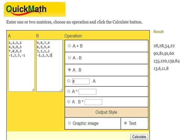 صورة لـ 5 من أفضل أدوات الويب الموصى بها لحل مشاكل الرياضيات الصعبة | Quickmath-Matrix-Solve-DzTechs