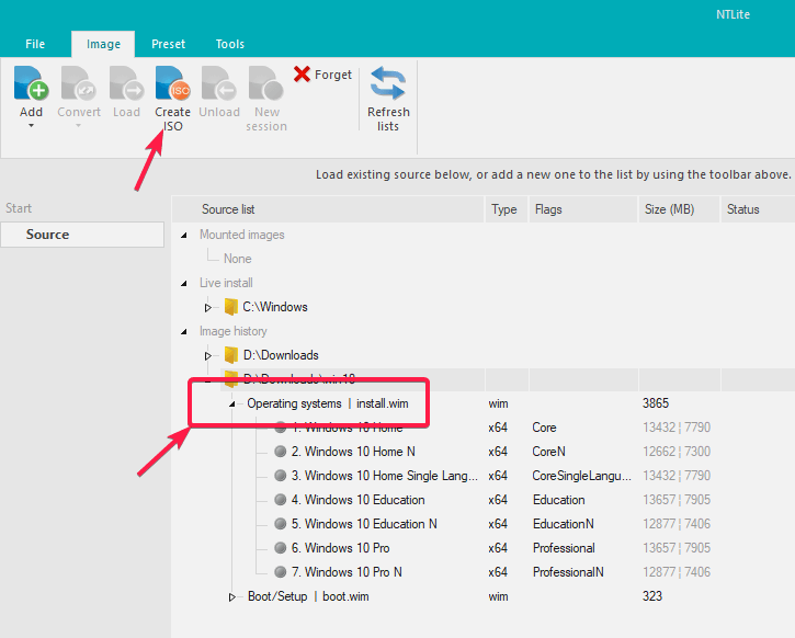 صورة لـ كيفية تحويل ملفات ESD إلى ISO في نظام التشغيل Windows 10 | convert-esd-to-iso-ntlite-select-create-iso-file-DzTechs