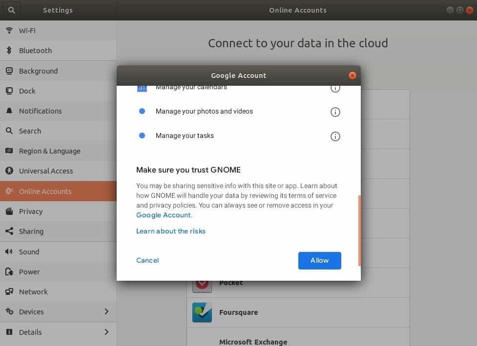 صورة لـ كيفية تركيب وتحميل Google Drive في نظام Ubuntu | gnome-google-permissions-DzTechs