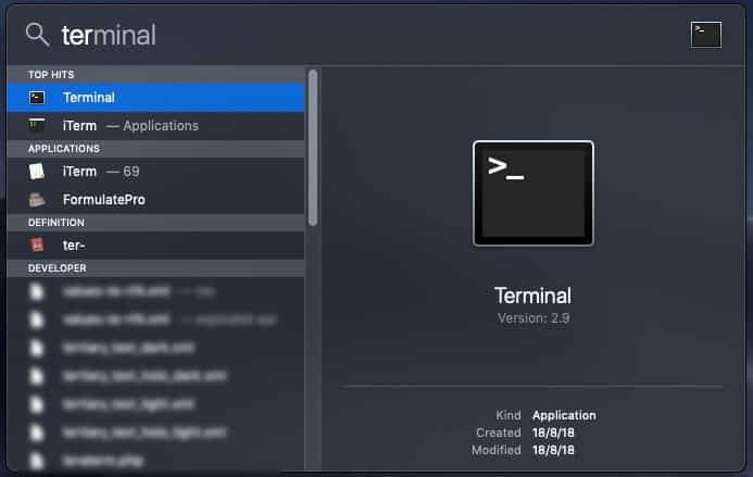 صورة لـ كيفية تعطيل الصوت الخاص ببدء تشغيل نظام Mac | mac-spotlight-open-terminal-DzTechs