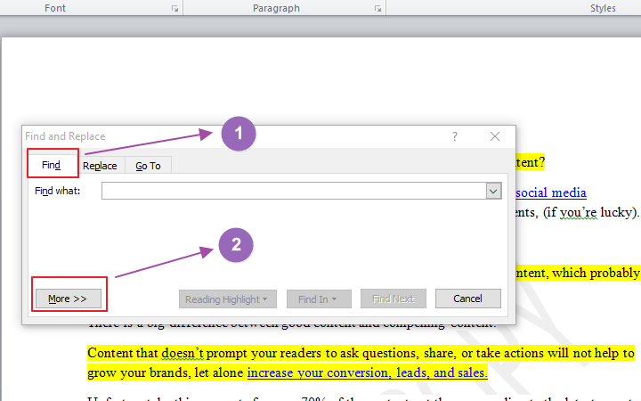 صورة لـ كيفية نسخ ولصق نص من تحديدات نصية متعددة في Microsoft Word | microsoft-word-find-and-replace-DzTechs