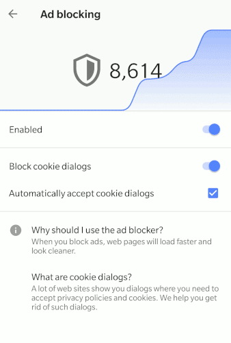 صورة لـ ستقوم Opera for Android بإيقاف إشعارات ملفات تعريف الارتباط تلقائيًا | opera-block-cookie-settings-DzTechs
