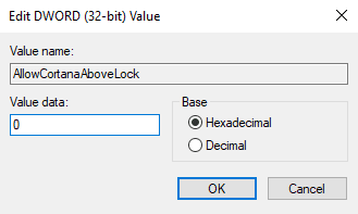 صورة لـ كيفية تعطيل أو تمكين Cortana على شاشة القفل في Windows 10 | win10-disable-cortana-on-lockscreen-set-value-data-DzTechs