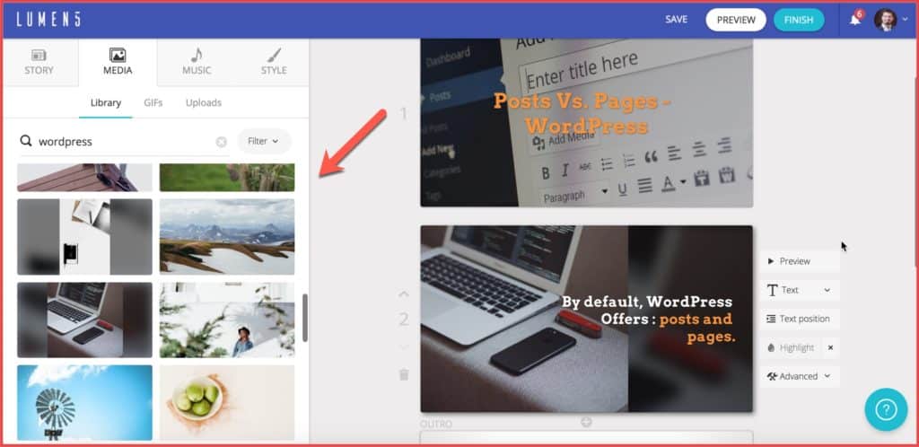 صورة لـ كيفية إنشاء مقاطع الفيديو من مقالات مدونتك – باستخدام Lumen5 | Free-images-Lumen5-1024x498-DzTechs