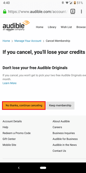 صورة لـ كيفية إلغاء الاشتراك في تطبيق Audible بسهولة | cancel-page-in-mobile-browser-cancel-button-DzTechs