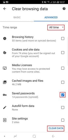 صورة لـ كيفية التحقق من كلمات السر المحفوظة في Chrome Mobile | clear-data-DzTechs