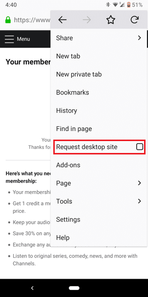 صورة لـ كيفية إلغاء الاشتراك في تطبيق Audible بسهولة | options-page-in-web-browser-for-desktop-site-DzTechs