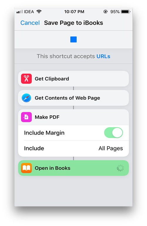 صورة لـ 20 من الاختصارات المفيدة لتطبيق Apple Shortcuts على iOS 12 | save-to-ibooks-DzTechs
