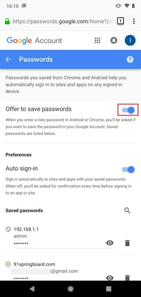 صورة لـ كيفية التحقق من كلمات السر المحفوظة في Chrome Mobile | toggle-2-2-DzTechs