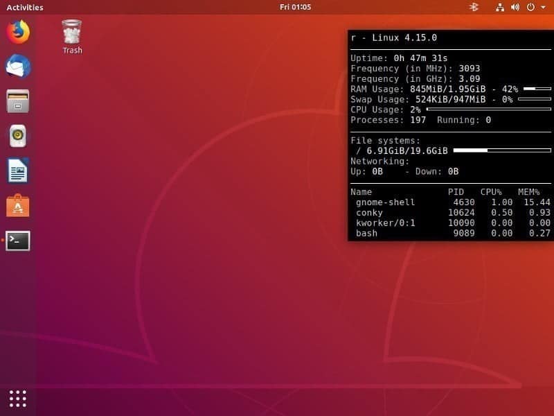 صورة لـ كيفية التحقق من الذاكرة المتاحة في نظام Ubuntu | ubuntu-memory-conky-DzTechs