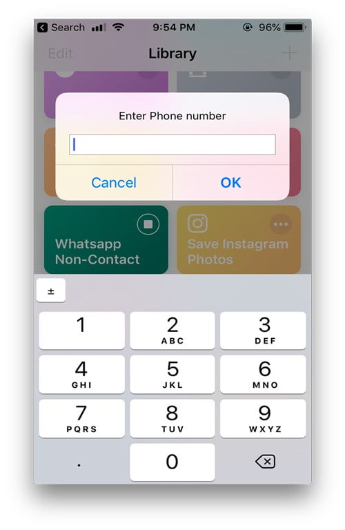 صورة لـ 20 من الاختصارات المفيدة لتطبيق Apple Shortcuts على iOS 12 | whatsapp-no-contact-DzTechs