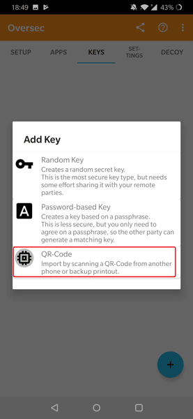 صورة لـ كيفية إرسال رسالة خاصة مشفرة على WhatsApp باستخدام Oversec | 6t-Oversec-QR-code-button-DzTechs