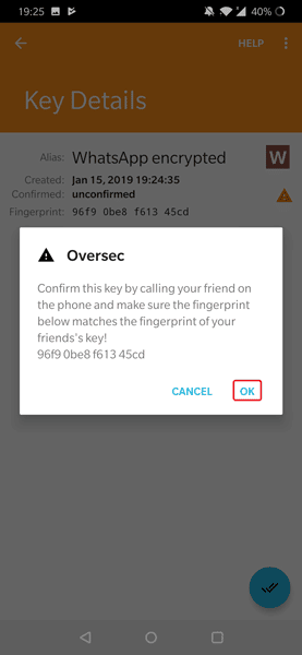 صورة لـ كيفية إرسال رسالة خاصة مشفرة على WhatsApp باستخدام Oversec | 6t-confirm-key-to-authenticate-DzTechs