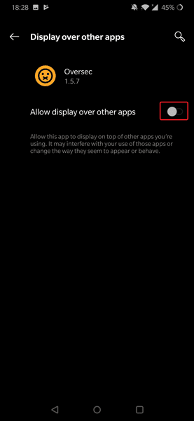 صورة لـ كيفية إرسال رسالة خاصة مشفرة على WhatsApp باستخدام Oversec | 6t-oversec-permission-draw-over-other-apps-DzTechs