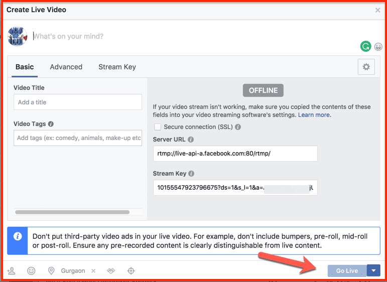 صورة لـ كيف يُمكنك بث محتوى مقاطع الفيديو المسجلة مسبقًا إلى صفحة Facebook مجانا | Create-live-video-Facebook-DzTechs